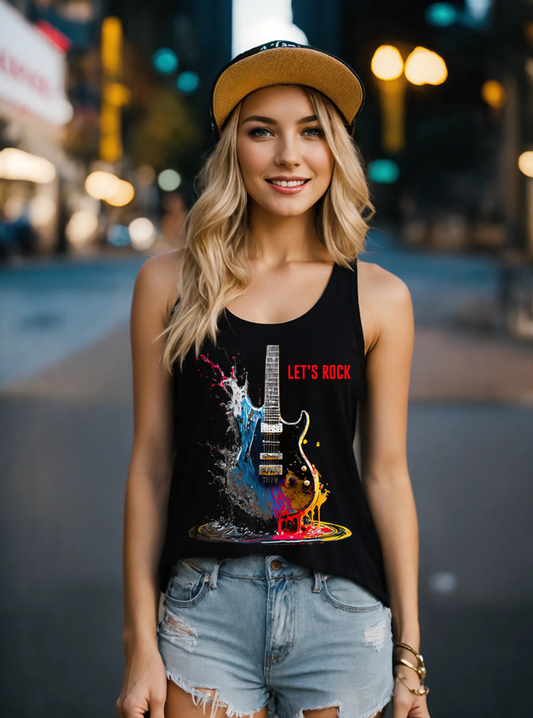 Let's Rock Electric Guitar Art Design Tank Top | Grooveman Music