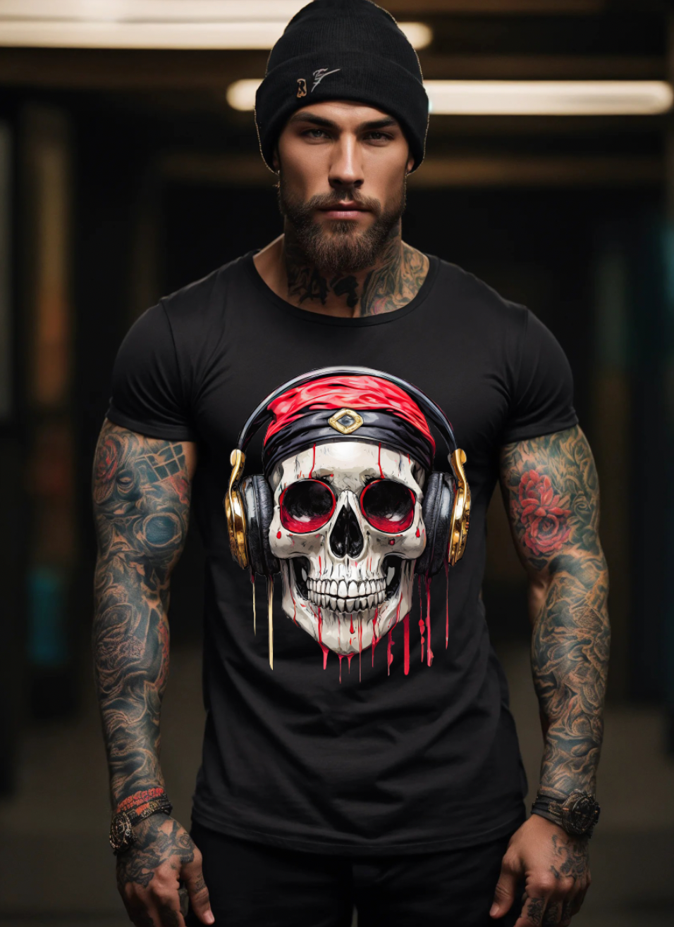 Skull Gold Headphones Art design Exclusive T-Shirts | Grooveman Music