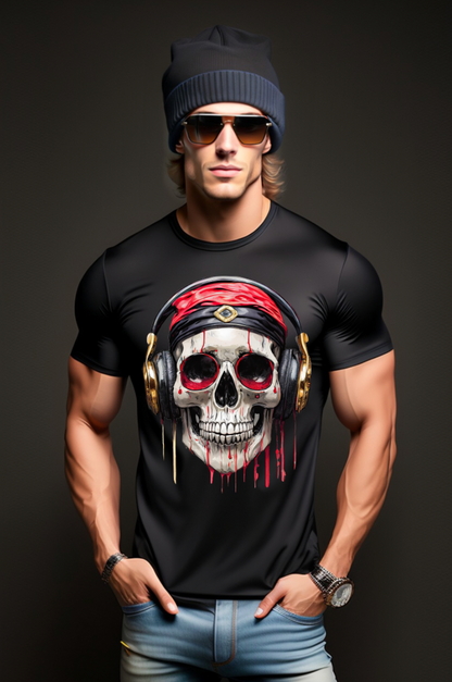 Skull Gold Headphones Art design Exclusive T-Shirts | Grooveman Music