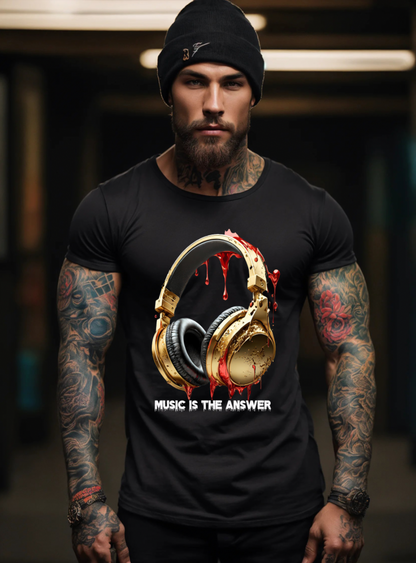 Music is the Answer Headphones Gold Exclusive T-Shirts | Grooveman Music