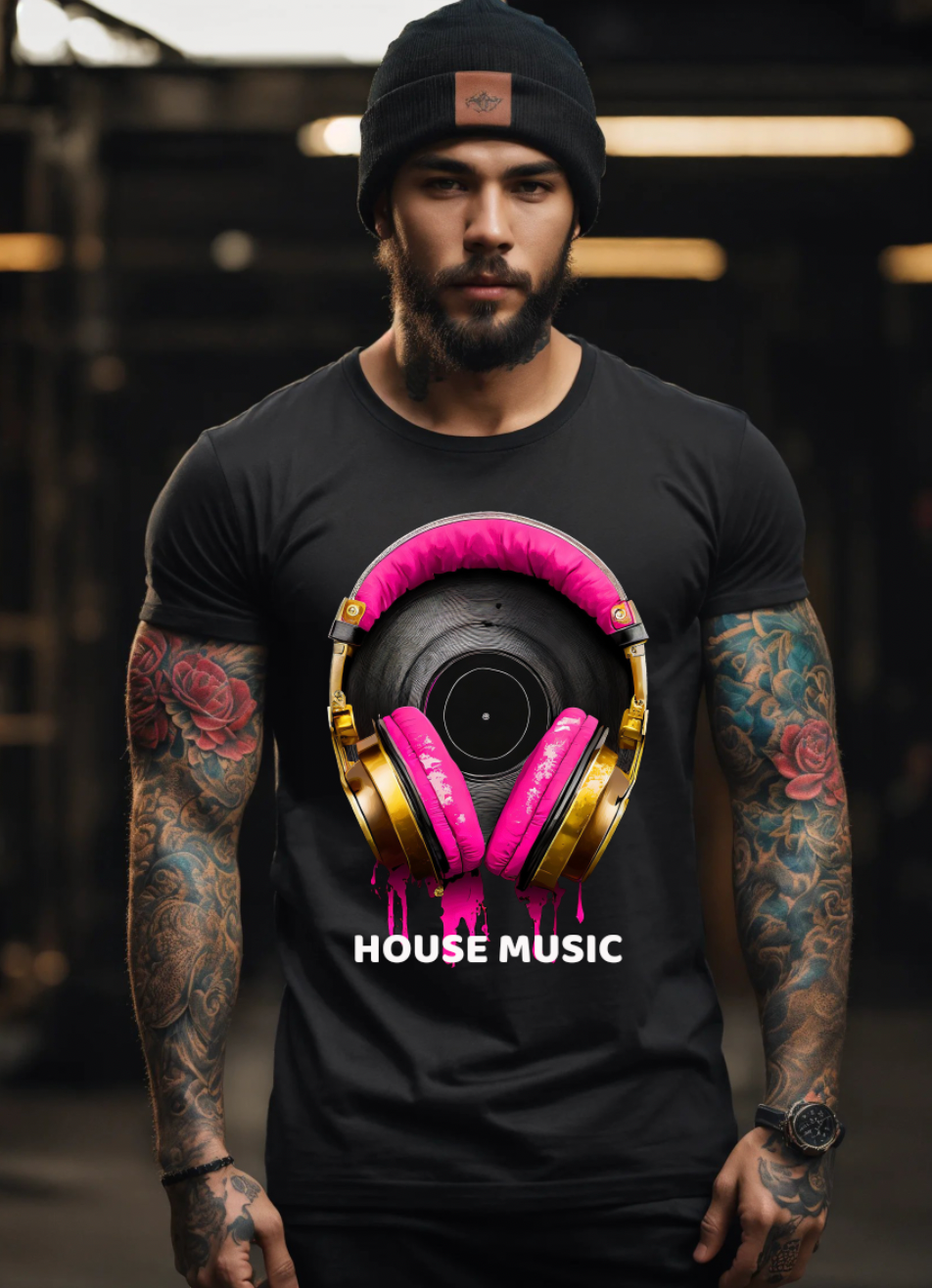 House Music Pink Headphones Art Exclusive T-Shirts | Grooveman Music