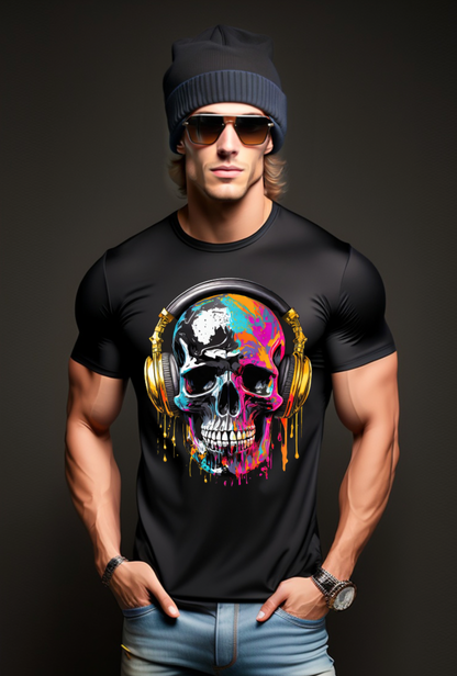 Skull Gold Headphones Art Exclusive T-Shirts | Grooveman Music