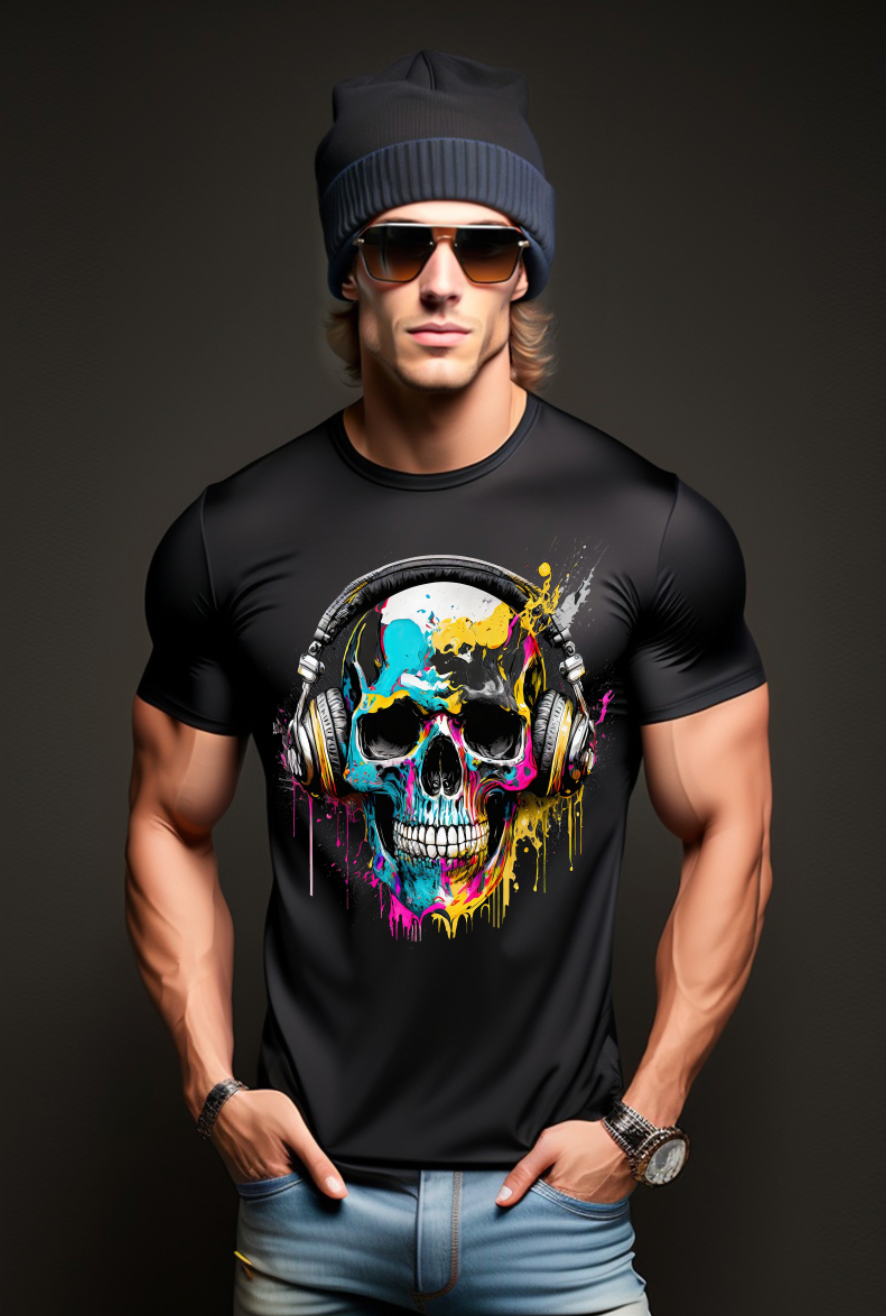 Skull Yellow Blue Art Exclusive T-Shirts | Grooveman Music