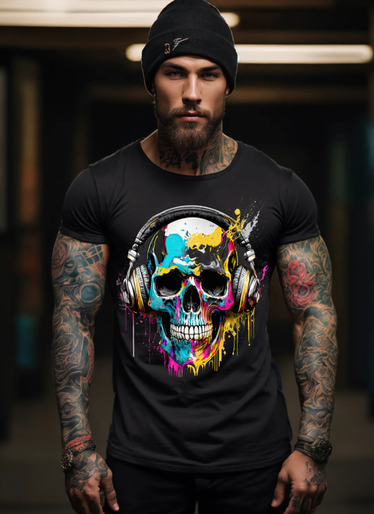 Skull Yellow Blue Art Exclusive T-Shirts | Grooveman Music