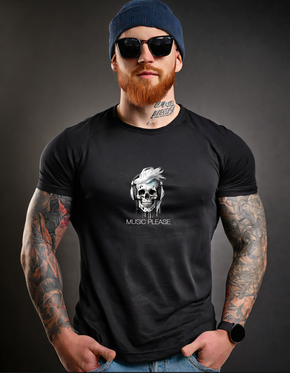 Skull Music Please Black Collection Art Exclusive T-Shirts | Grooveman Music