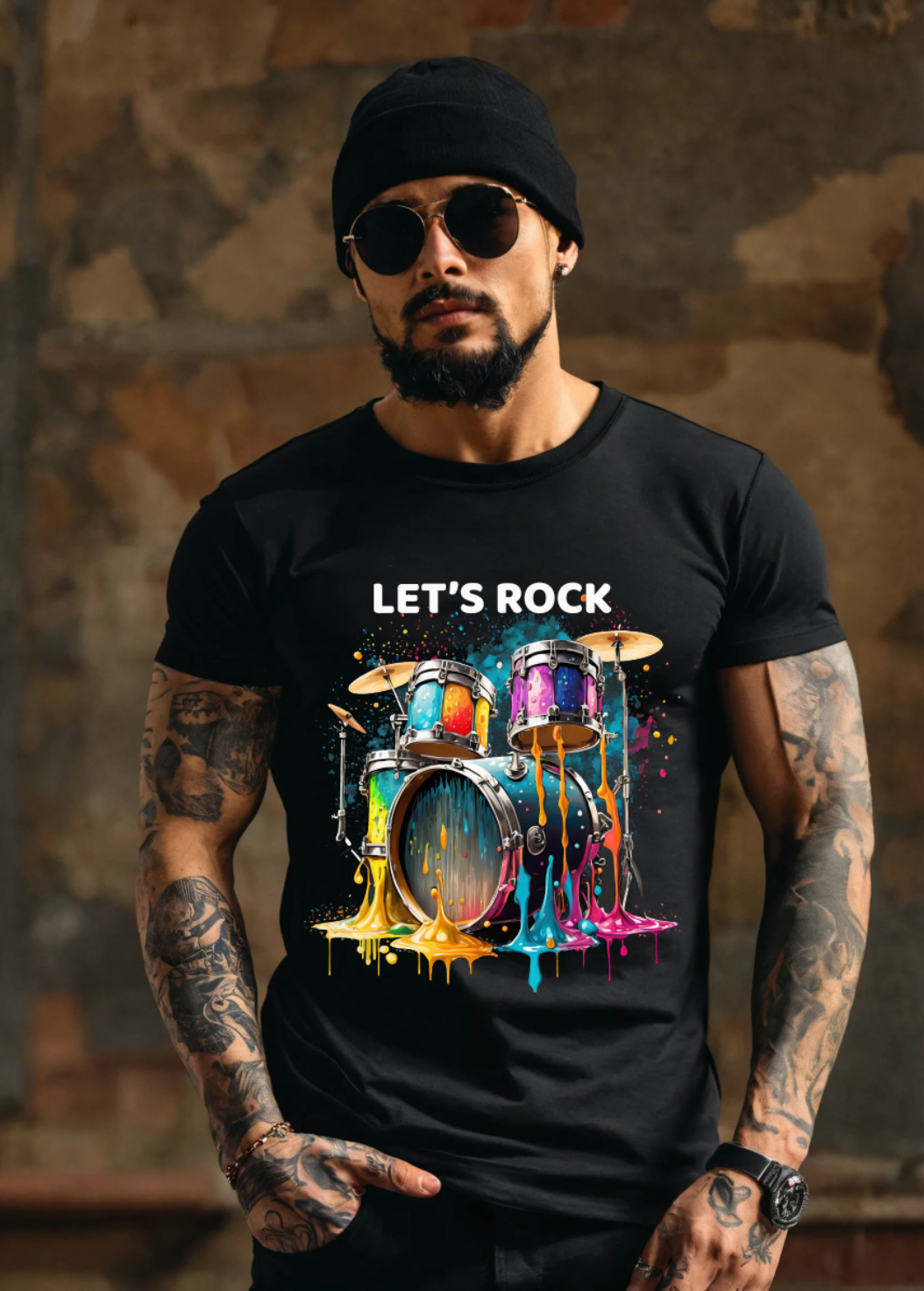 Drums Let's Rock Art Exclusive T-Shirts | Grooveman Music