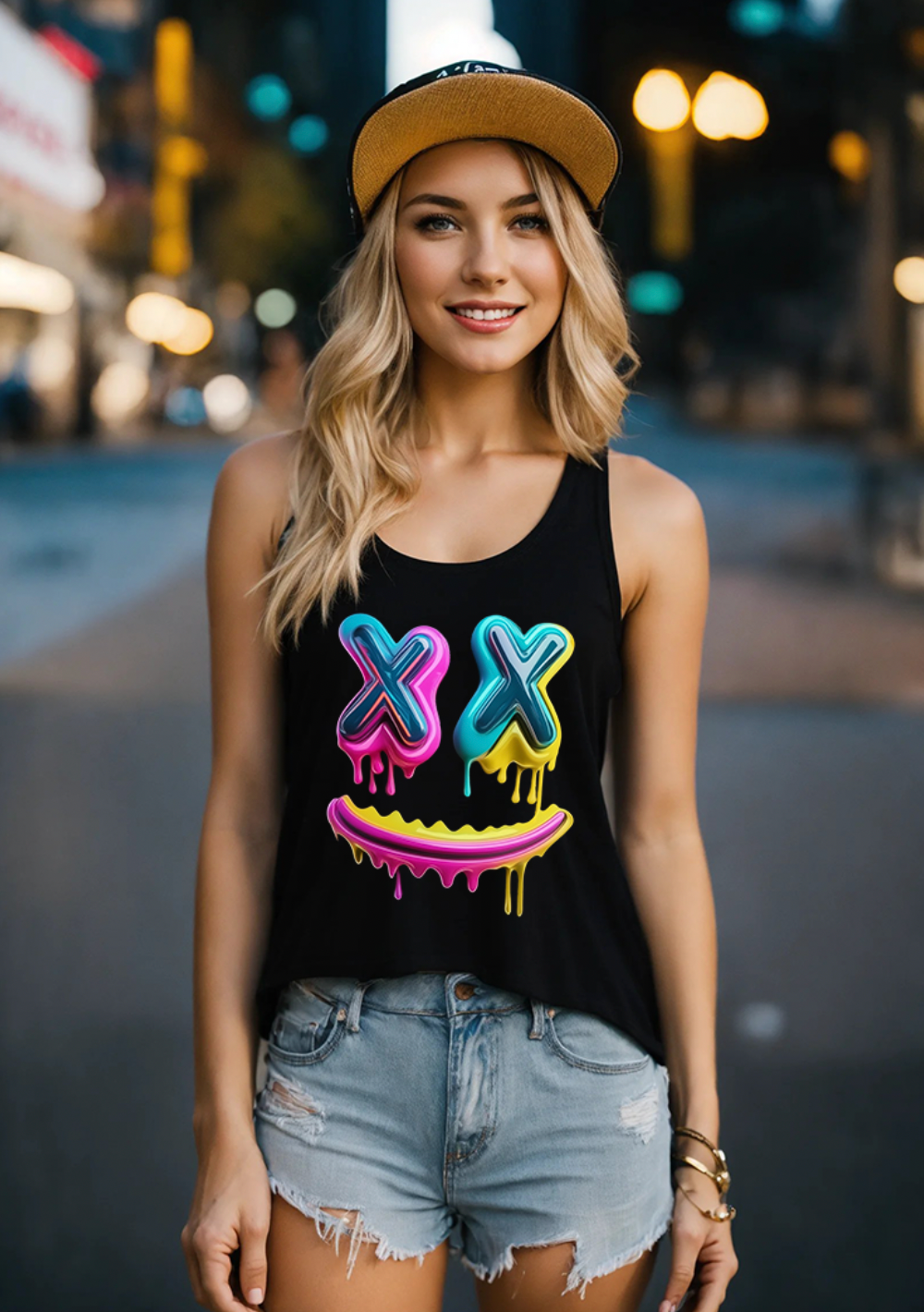 Happy Face Neon Pink Art Exclusive Tank Top | Grooveman Music