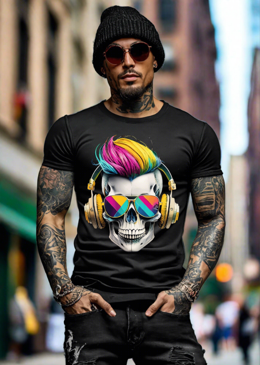 Skull Colorful Punk Hair Art Exclusive T-Shirts | Grooveman Music