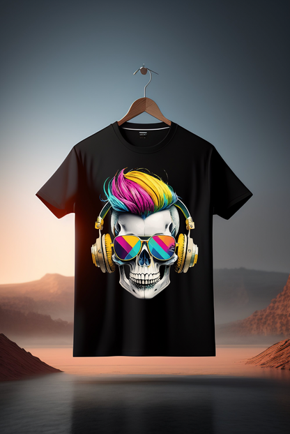 Skull Colorful Punk Hair Art Exclusive T-Shirts | Grooveman Music