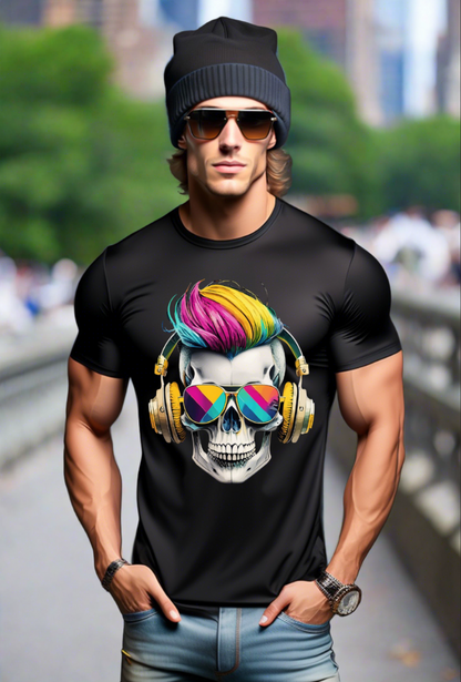 Skull Colorful Punk Hair Art Exclusive T-Shirts | Grooveman Music