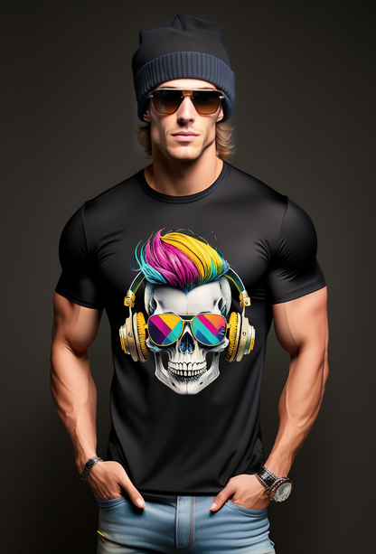 Skull Colorful Punk Hair Art Exclusive T-Shirts | Grooveman Music