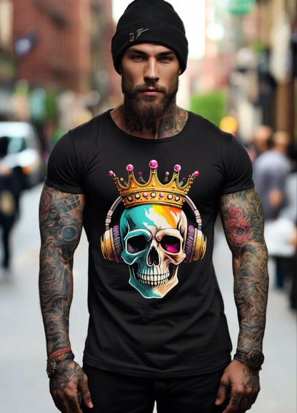 Skull King with Headphones Art Exclusive T-Shirts | Grooveman Music