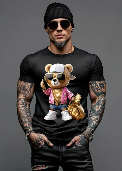 Teddy with Phone Pink Jacket Art Exclusive T-Shirts | Grooveman Music