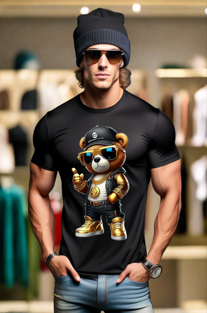 Teddy with Sunglasses Gold G Logo Hat Art Exclusive T-Shirts | Grooveman Music