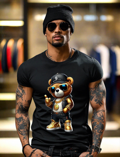 Teddy with Sunglasses Gold G Logo Hat Art Exclusive T-Shirts | Grooveman Music