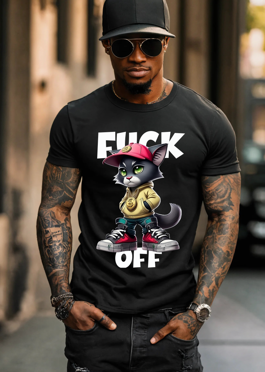 Cat Gangster Fuck Off Art Exclusive T-Shirts | Grooveman Music