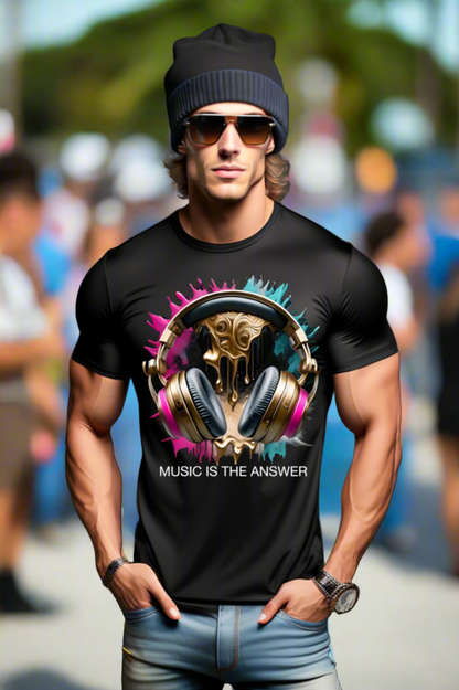 Music is the Answer Headphones Gold Pink Art Exclusive T-Shirts | Grooveman Music