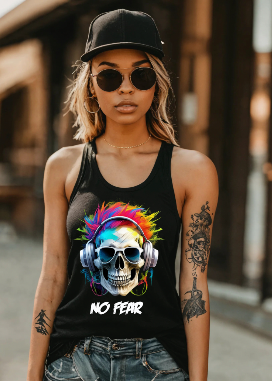 "Exclusive Skull 'No Fear' Art T-Shirt - Unisex Design | Grooveman Music TM"