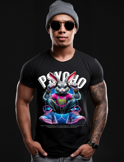 Bunny Psycho Art T-Shirt - Unique and Exclusive Design | Grooveman Music TM"