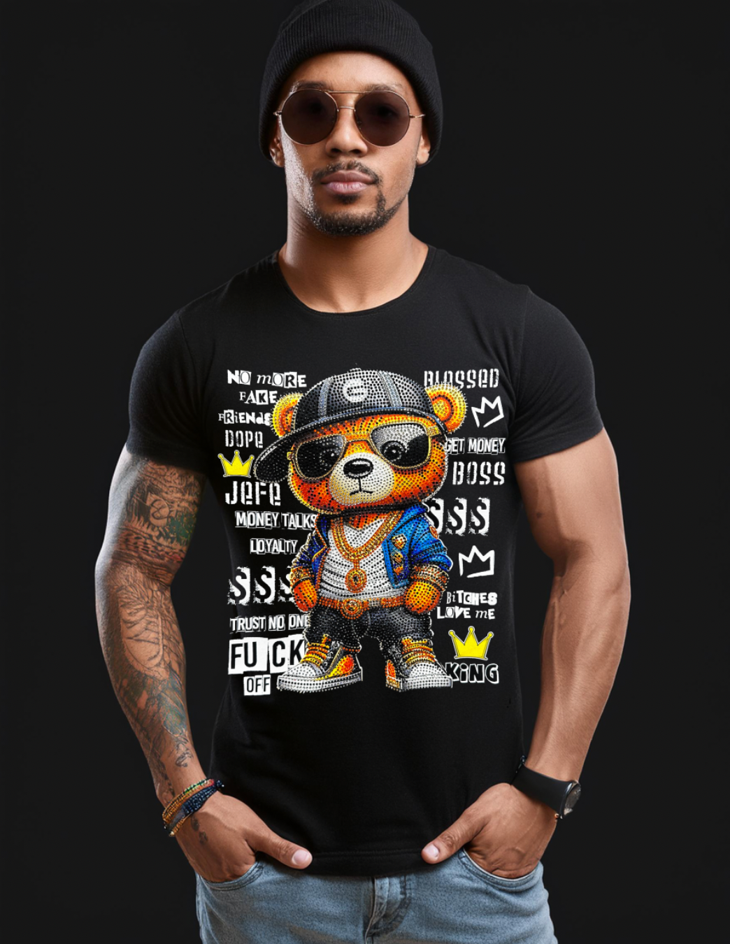 Rhinestones T Shirt Teddy Hip Hop G Logo Exclusive | Grooveman Music TM