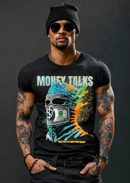 Rhinestones T Shirt Ski Mask Money Talks Exclusive | Grooveman Music TM