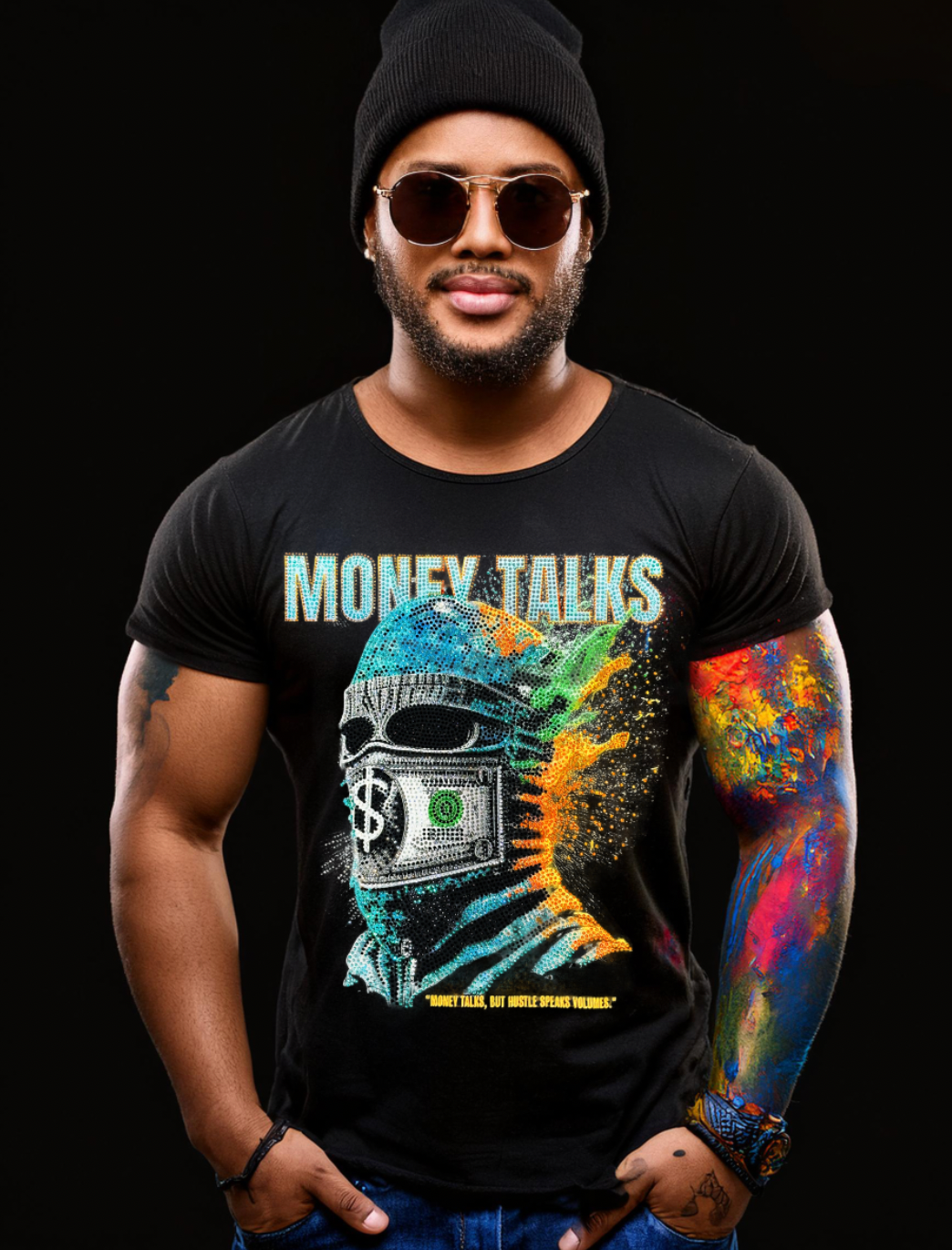 Rhinestones T Shirt Ski Mask Money Talks Exclusive | Grooveman Music TM