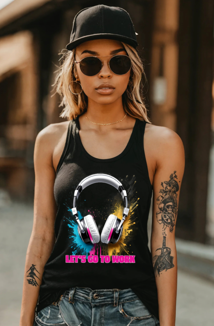 Headphones Let's go to Work Art Exclusive T-Shirts | Grooveman Music TM