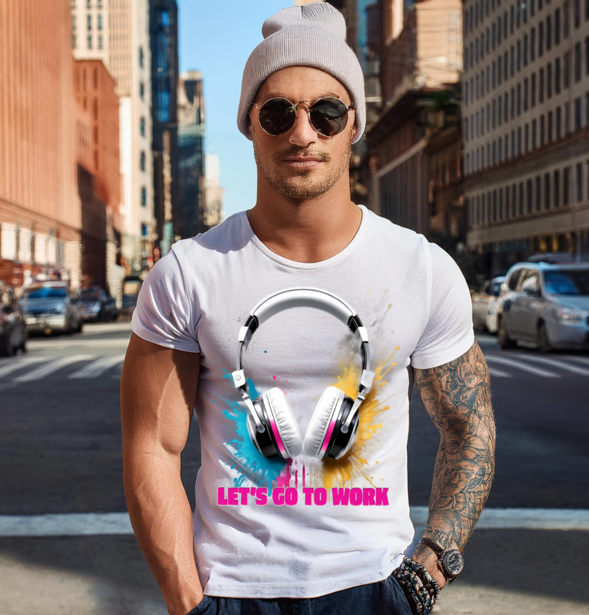 Headphones Let's go to Work Art Exclusive T-Shirts | Grooveman Music TM