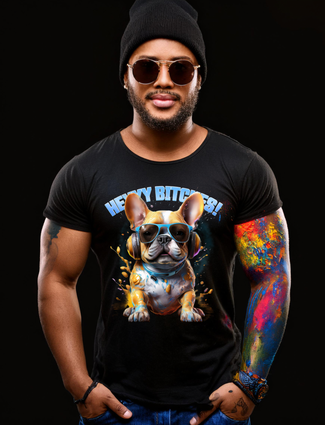 Frenchie Heyyy Bitches Work Art T-Shirts | Grooveman TM