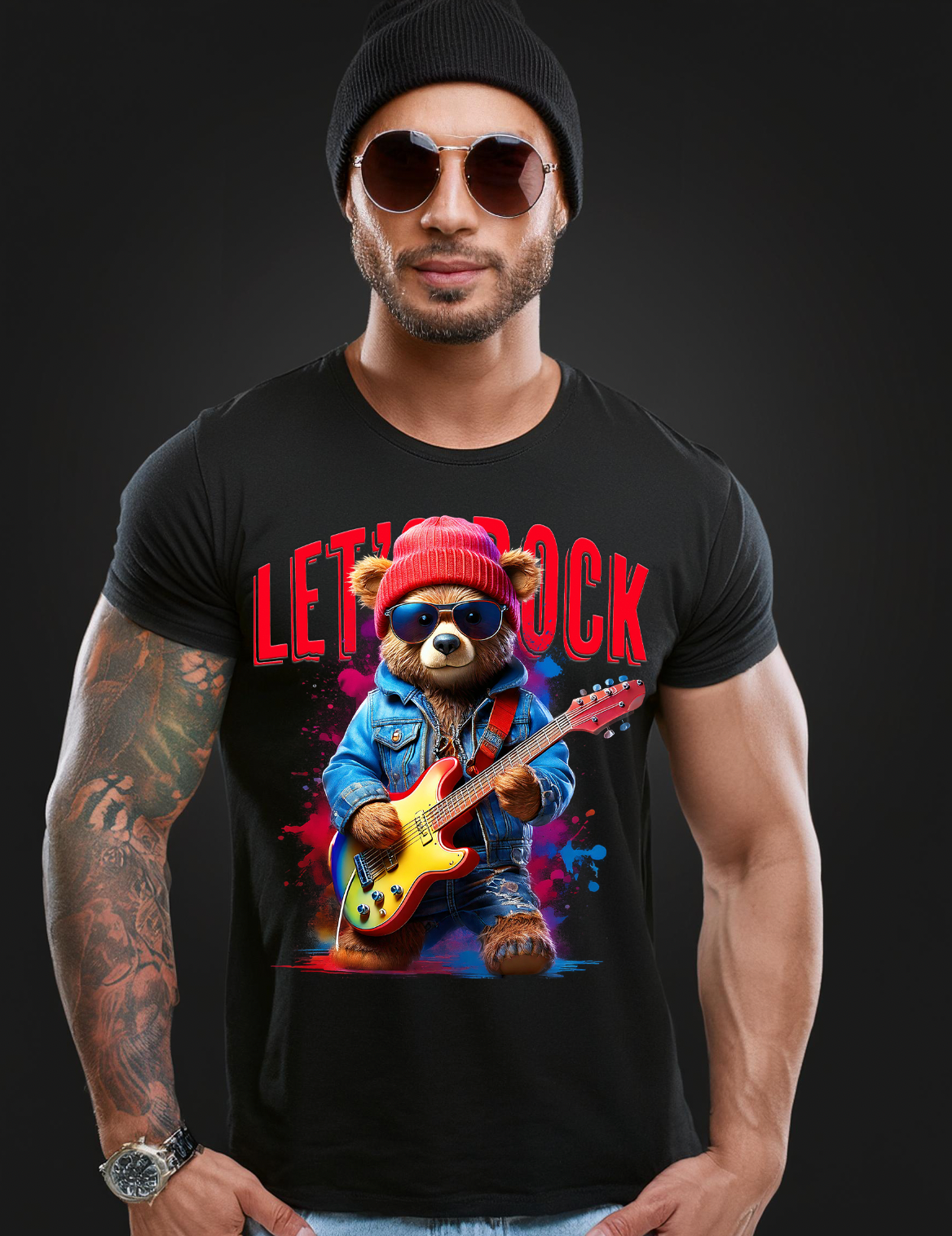 Teddy Guitar Let's Rock Art T-Shirts | GM Trademark