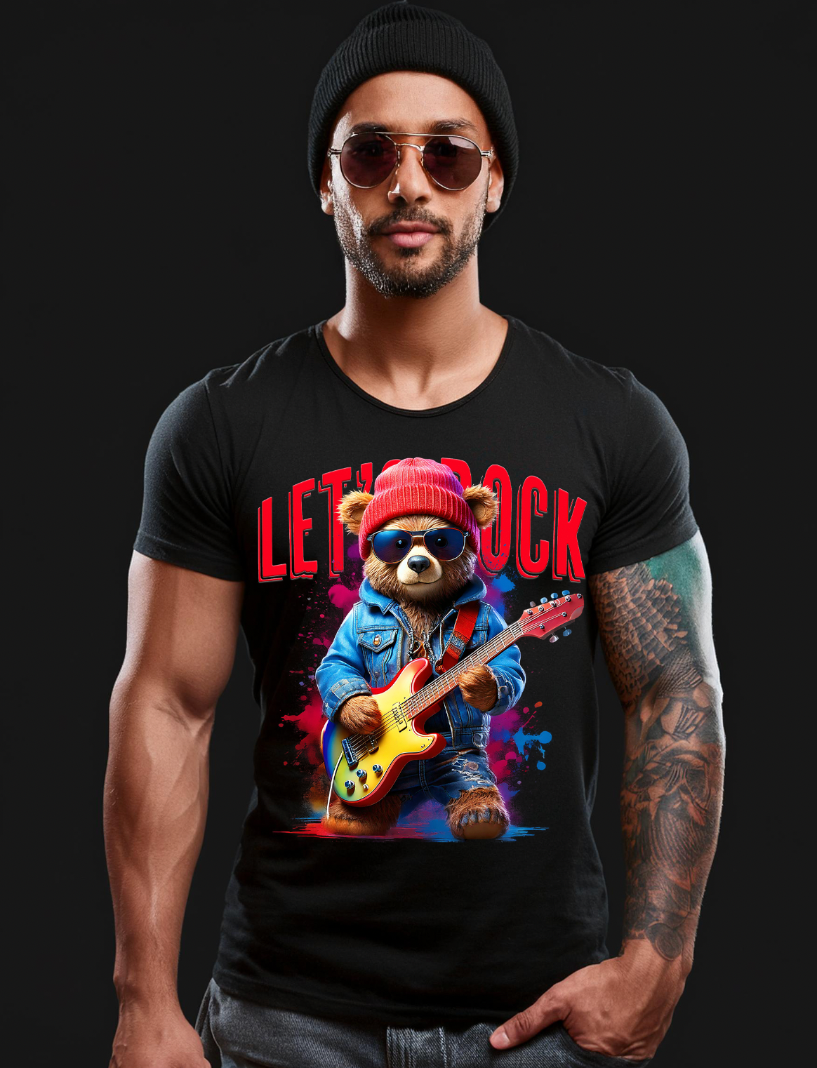 Teddy Guitar Let's Rock Art T-Shirts | GM Trademark