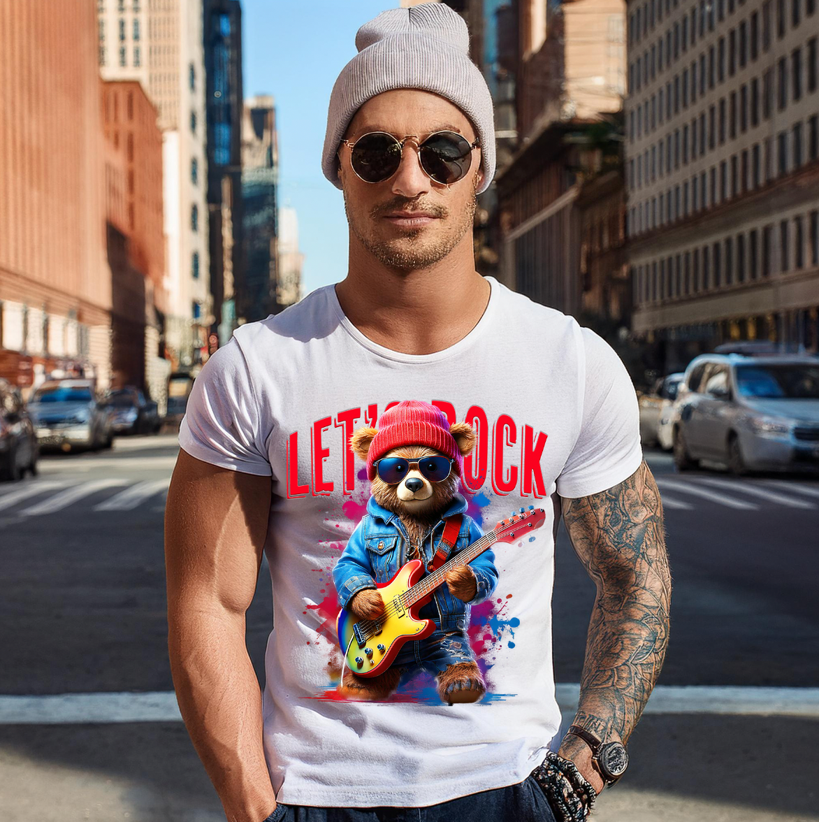 Teddy Guitar Let's Rock Art T-Shirts | GM Trademark