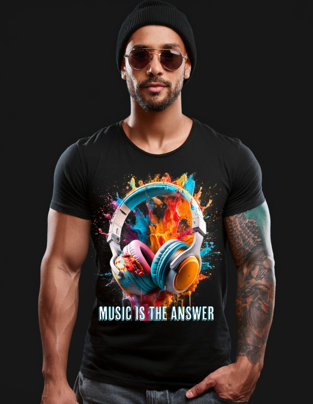 Headphones Music is the Answer Art T-Shirts | GM Trademark