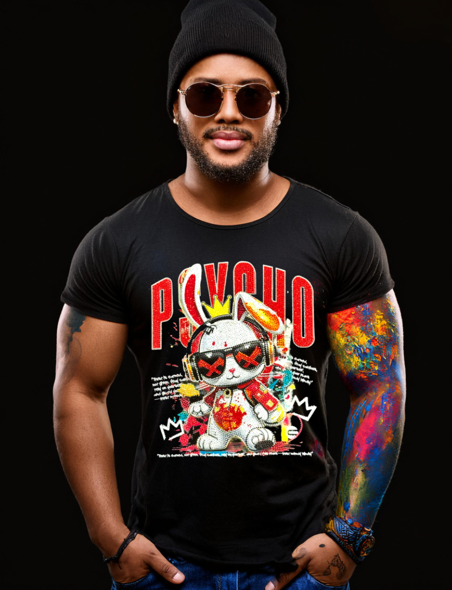 Rhinestones T Shirt Bunny Psycho Red Exclusive | Grooveman Music TM