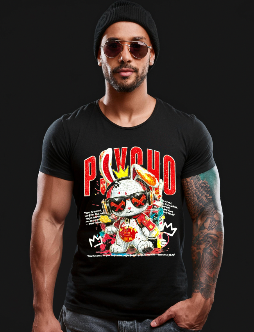 Rhinestones T Shirt Bunny Psycho Red Exclusive | Grooveman Music TM