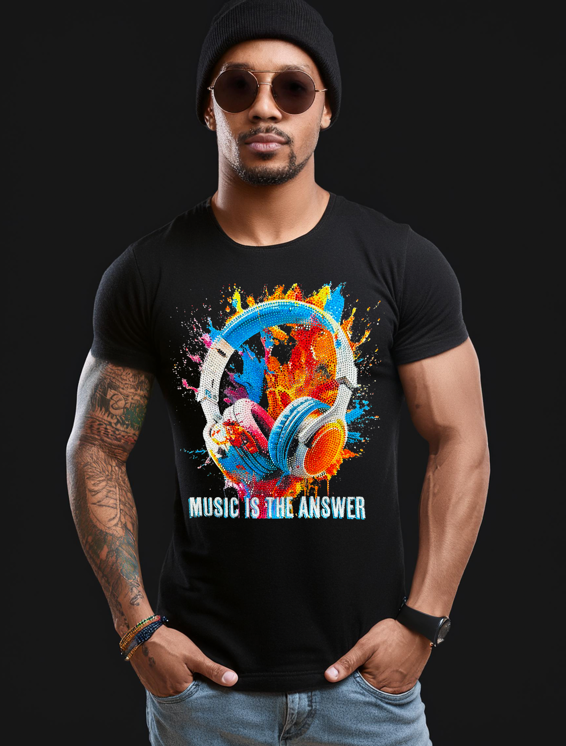 Rhinestones T Shirt Music is the Answer Exclusive | Grooveman Music TM