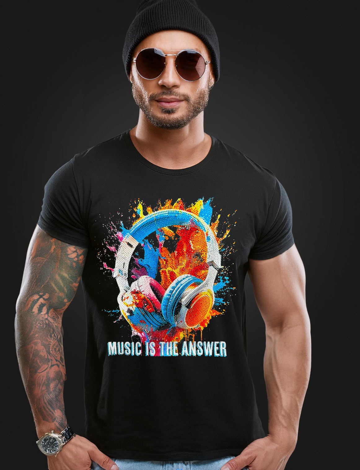 Rhinestones T Shirt Music is the Answer Exclusive | Grooveman Music TM