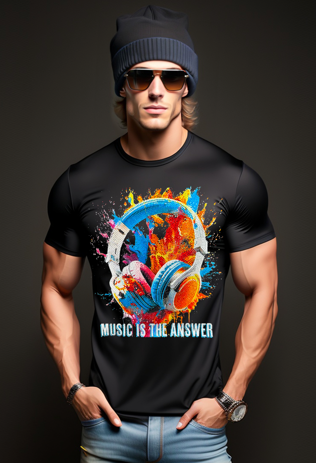 Rhinestones T Shirt Music is the Answer Exclusive | Grooveman Music TM