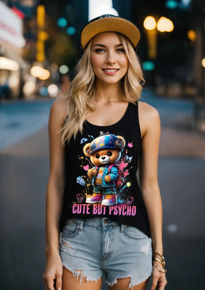 Teddy Cute But Psycho Art Tank Top | GM TM