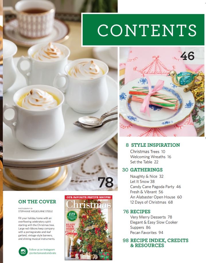 Christmas - 139 Seasonal Recipes & Decorating Ideas, Holiday Guide, Style Inspiration, Christmas Tree, Wreaths, Set The Table, Party Themes,  Slow Cooker, Desserts, Suppers, Pecan Favorites & More!