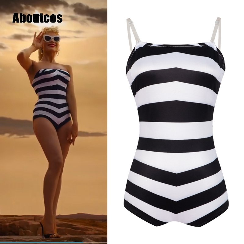 Striped Swimsuit Barbiee Cosplay Costume for Halloween