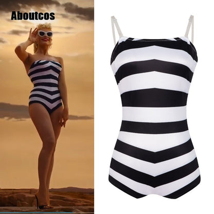 Striped Swimsuit Barbiee Cosplay Costume for Halloween