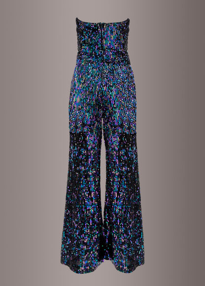 Sleeveless Sequin Jumpsuit With Wide Leg Pants