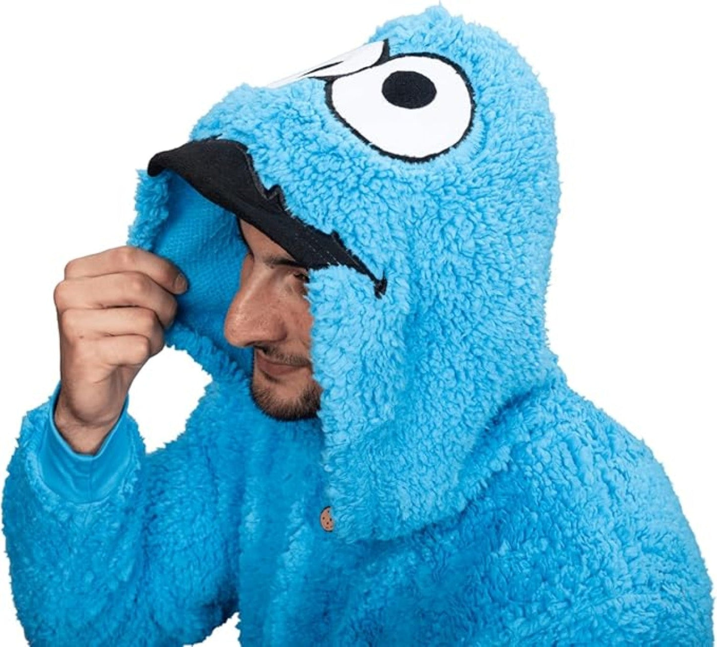 Officially Licensed Sesame Street Cookie Monster Adult Unisex Halloween Cosplay Costume Fleece Jumpsuit