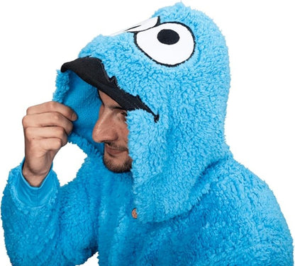Officially Licensed Sesame Street Cookie Monster Adult Unisex Halloween Cosplay Costume Fleece Jumpsuit