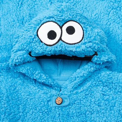 Kids Youth Officially Licensed Sesame Cookie Monster Halloween Cosplay Costume Fleece Jumpsuit