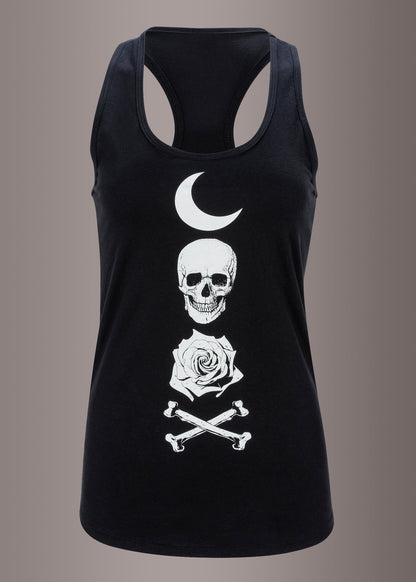 Crescent Moon and Skull Sleeveless Graphic Tee