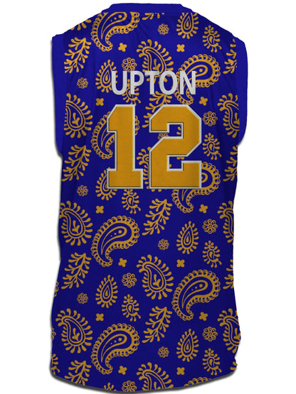 Slapshot Charlestown Chiefs Captain Johnny Upton #12 Blue Paisley Tank