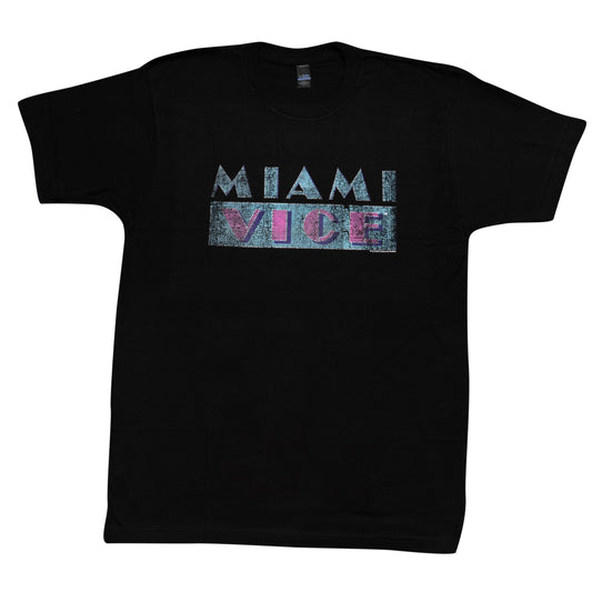 Miami Vice Distressed Logo Adult Black T-Shirt