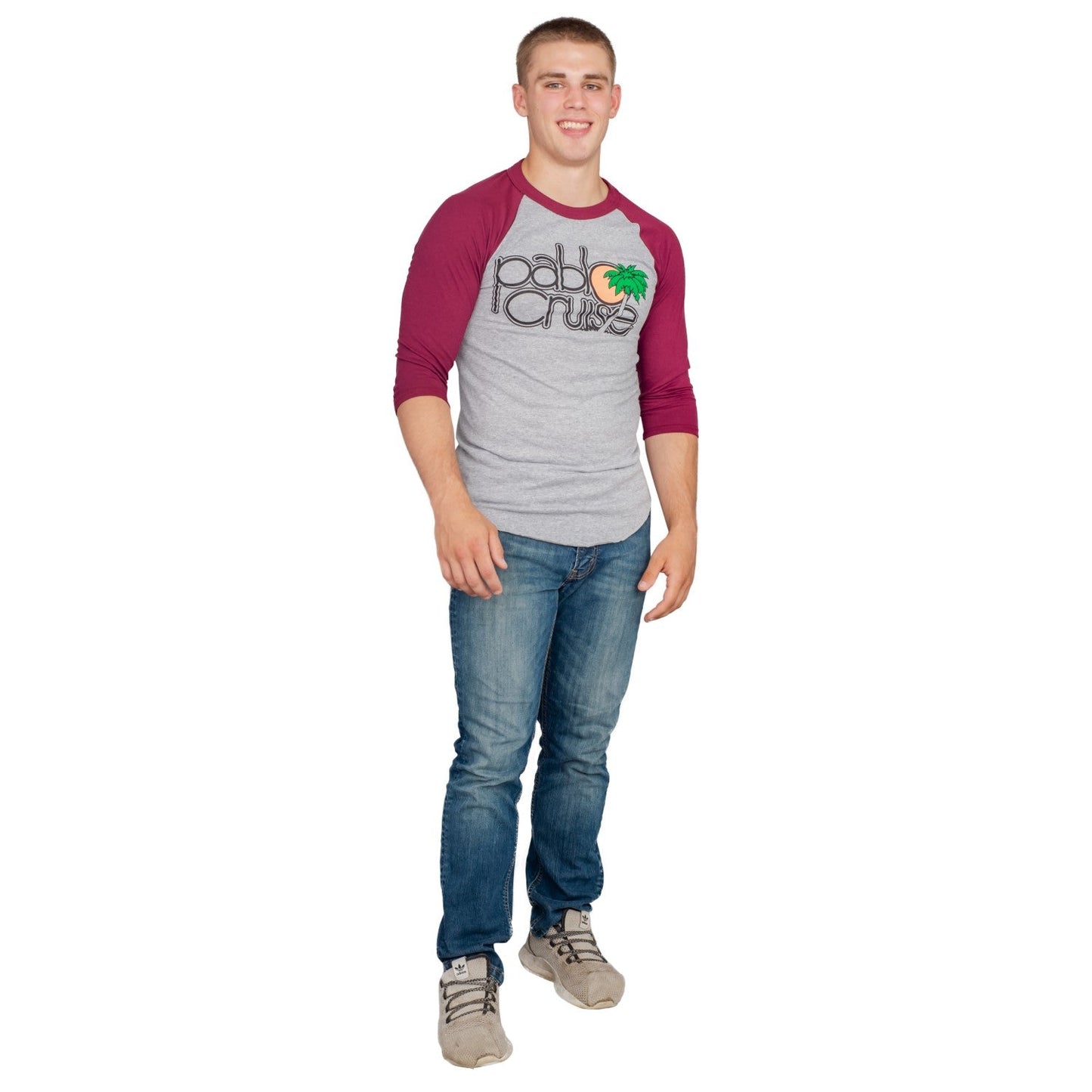 Step Bros Pablo Cruise Adult Gray and Maroon Raglan Funny Movie T-Shirt Tee